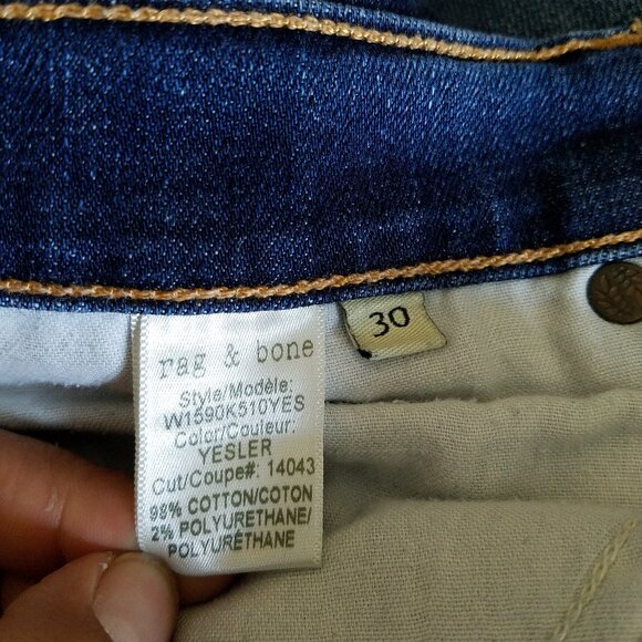 Rag & Bone Dre Low Rise Slim Boyfriend Jeans –Women’s 30 –Dark Blue–Distress Hem - Picture 16 of 16